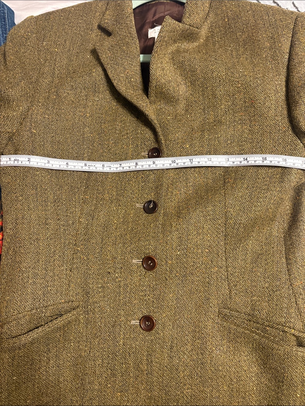 Vintage Barneys New York Tweed Blazer Olive Green 100% Wool made in Italy - Picture 7 of 9